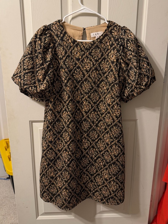 THML Dresses & Skirts - THML Black and Gold Damask Puff-Sleeve Mini Dress